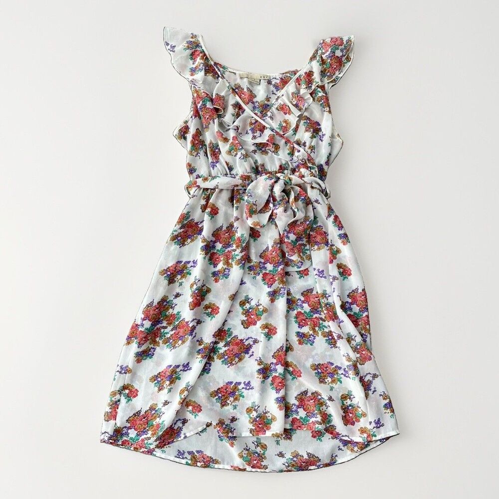 xxi Floral Faux Wrap Mini Dress Size S Ruffle Belted Prairie